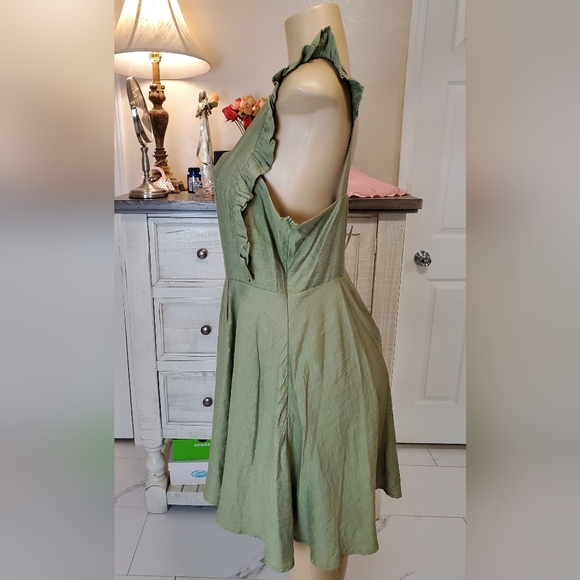 Elegant Olive Ruffle Dress - Picture 4 of 5